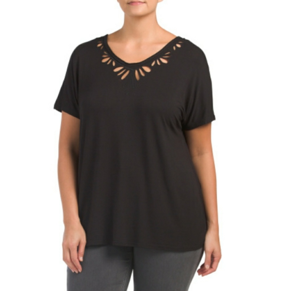 Carmen Mark Valvo Black Cutout Vneck Top Medium